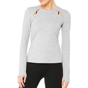 Alo Yoga Mantra Long Sleeve Heather Grey Cut Out Long Sleeve Top Medium